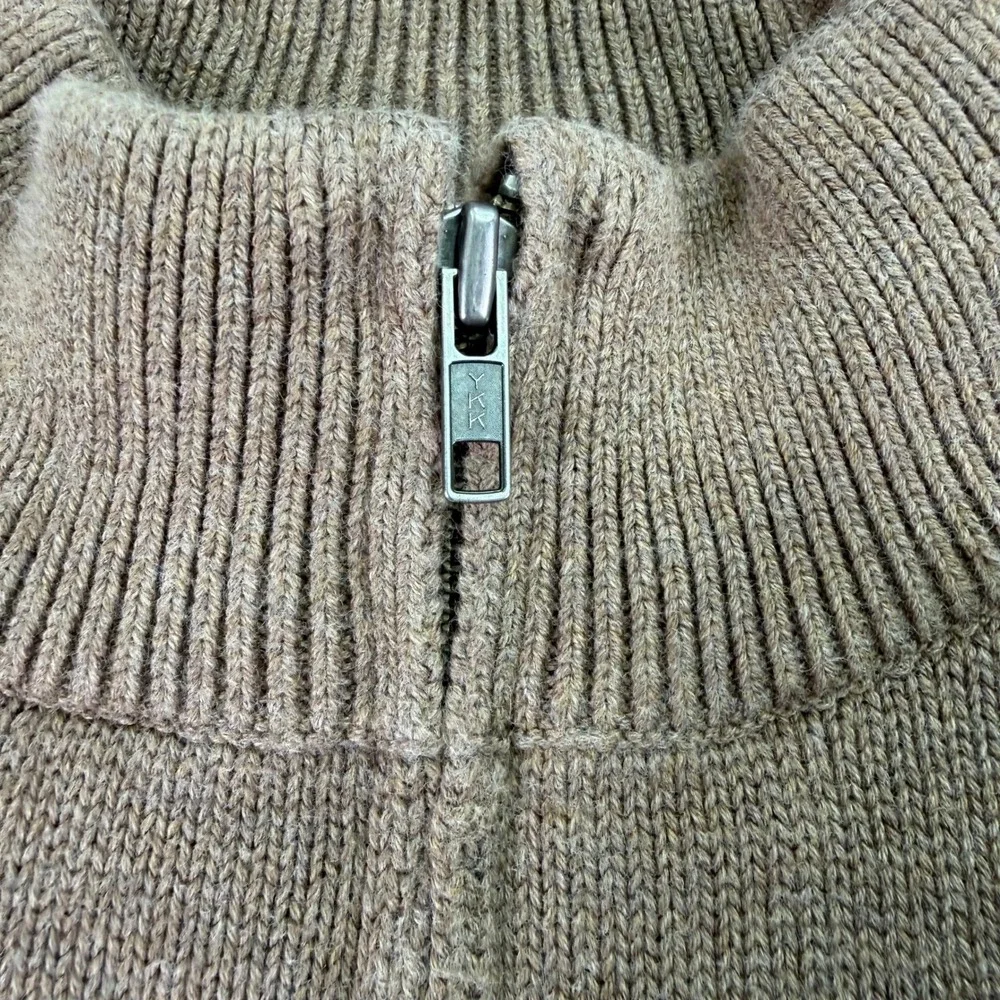 LL Bean Sweater Mens XL Reg Light Brown Cotton Knit Full Zip Mock Neck‎ Pockets